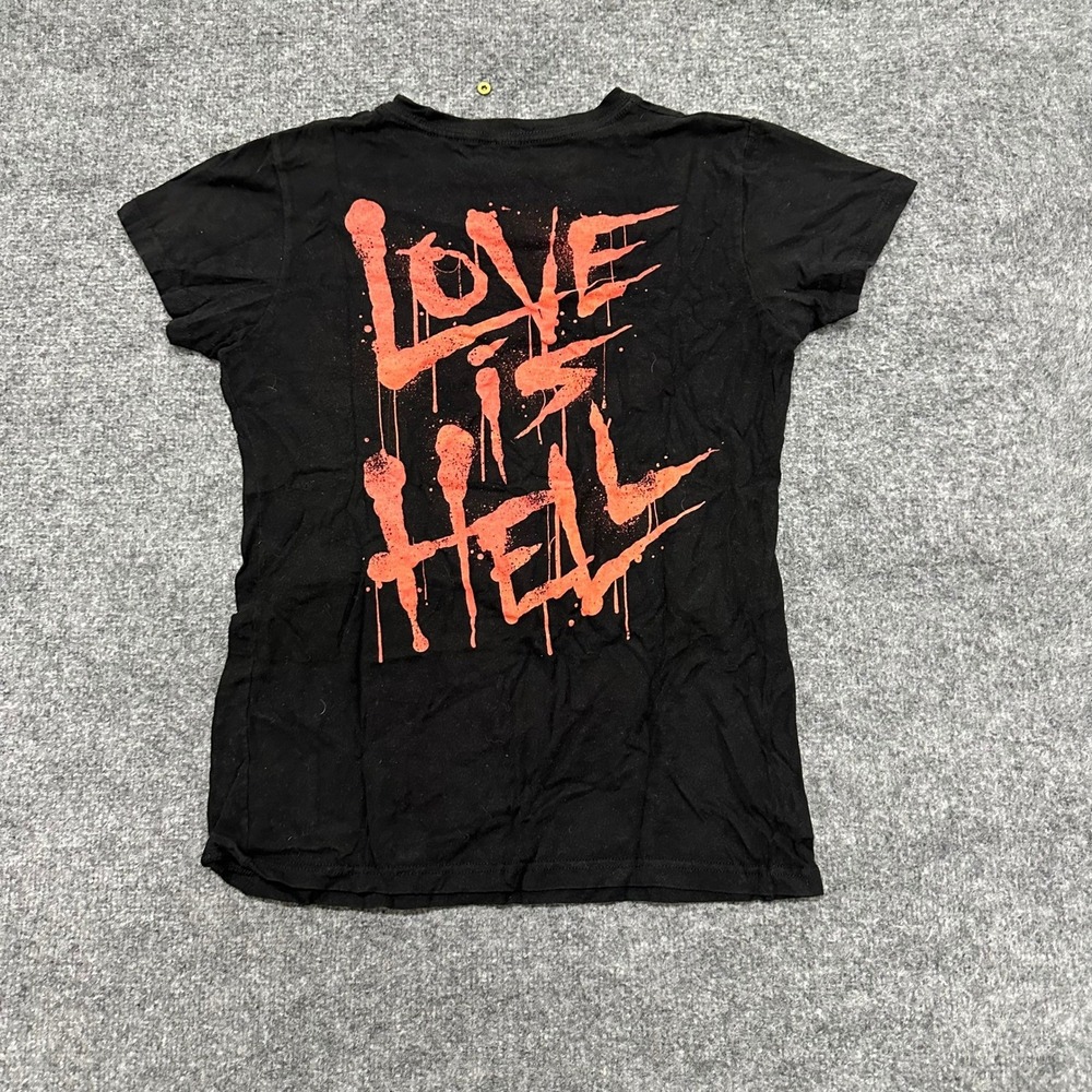 Theory of a Deadman T-Shirt Womens Size S Black Graphic Love is Hell Rock Tee